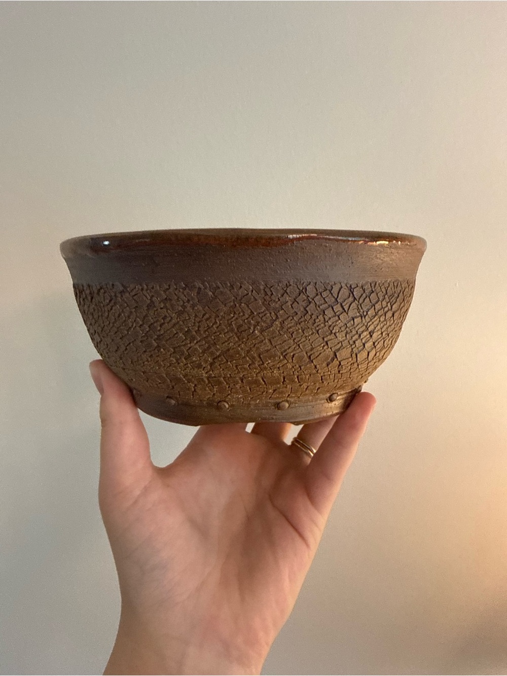 Handcrafted Brown Ceramic Textured Bowl